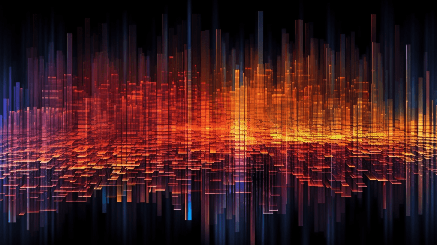 Abstract colorful visualization of data verticle shards staggered across a wide 16:9 aspect ratio