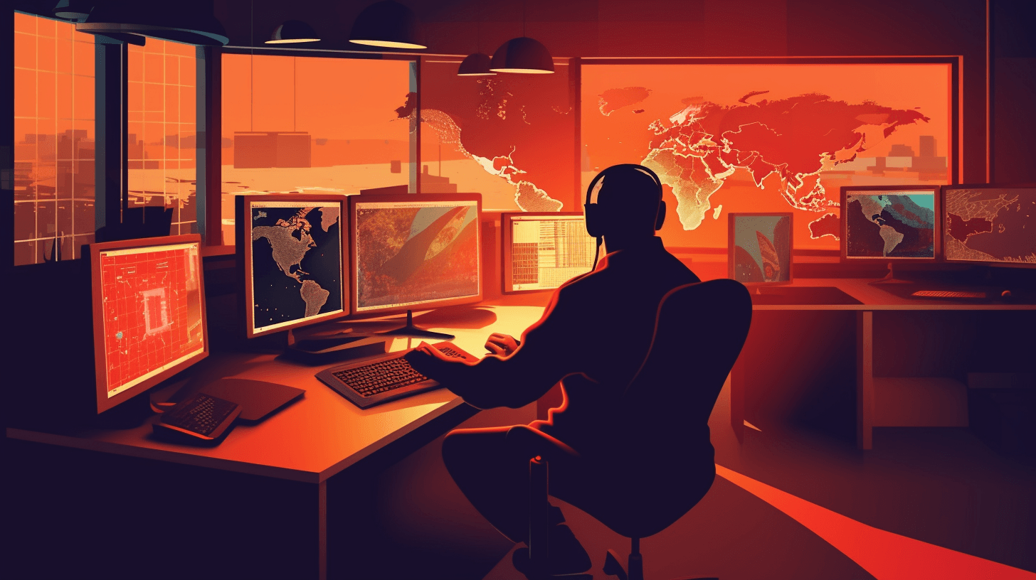 cartoon of a security analyst watching multiple monitors